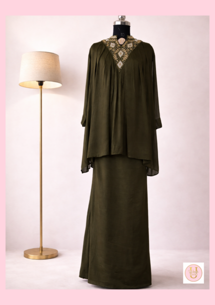 Zayra Olive Embellished Fusion Set